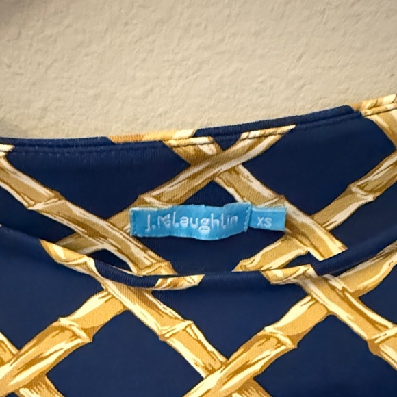 Elegant Navy and Gold Lattice Midi Dress XS J McLaughlin - Picture 2 of 5